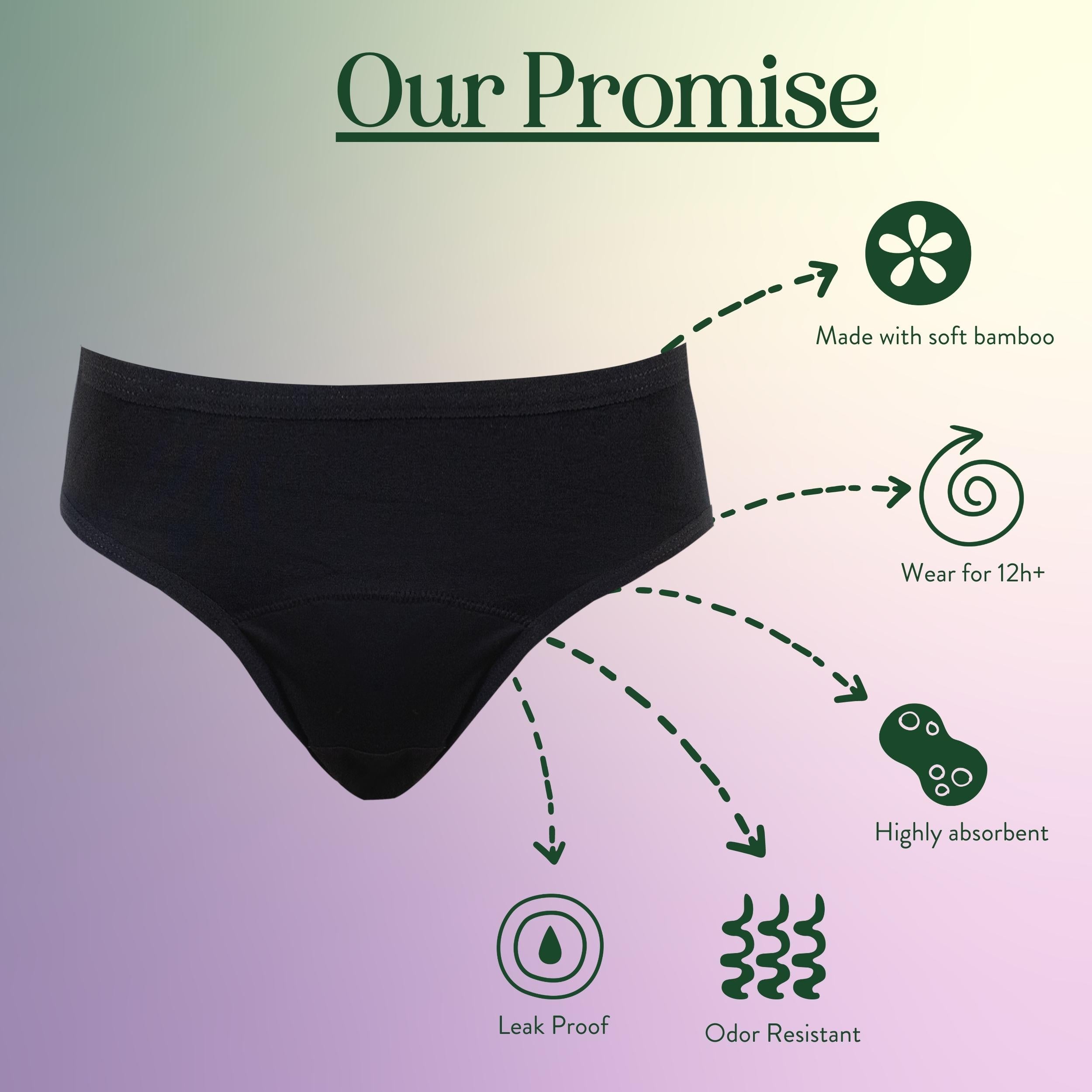 Confidence Period Panties Bikini Style 3 Pack| Soft, Comfortable,  Breathable Spandex 4 Layer Leak Proof Menstrual Underwear : :  Clothing